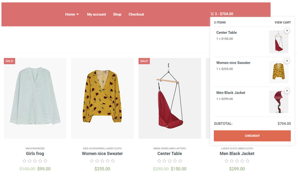 WooCommerce Cart Mini Widget par ElementsKit pour Elementor