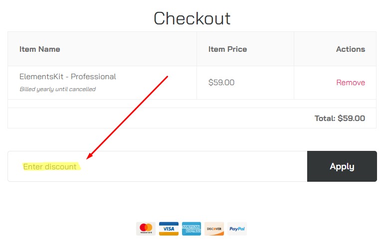 ElementsKit per Elementor - Inserisci il codice coupon durante il checkout