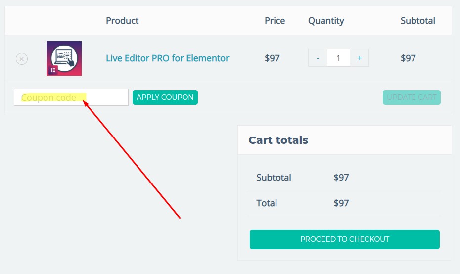 WaaS.PRO for Elementor - Enter Coupon code during checkout