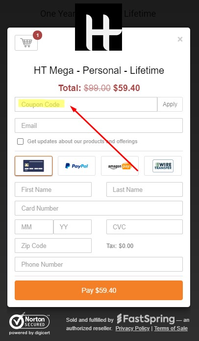 HT Mega per Elementor - Inserisci il codice coupon durante il checkout