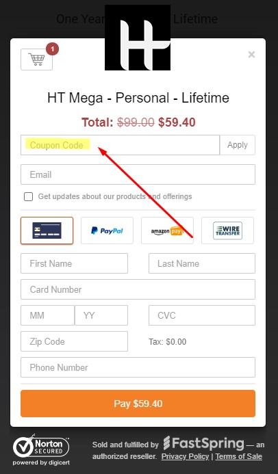 HT Mega for Elementor - Enter Coupon code during checkout
