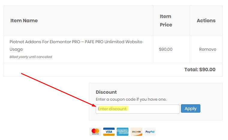 Piotnet Addons - Enter discount code during checkout