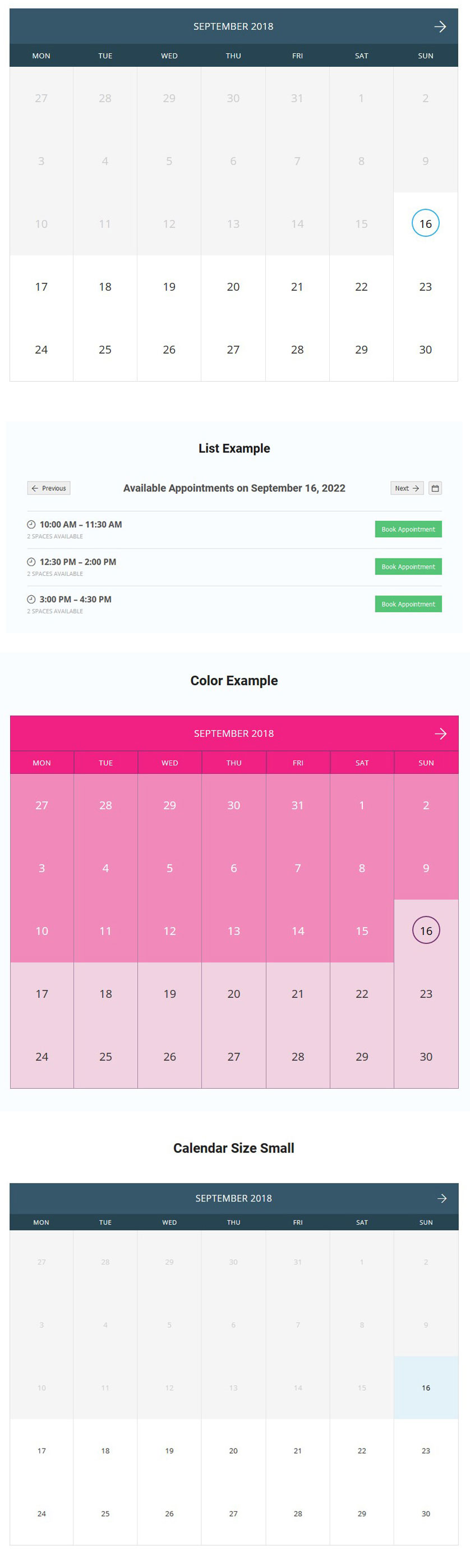 Calendario Widget da Element Pack per Elementor