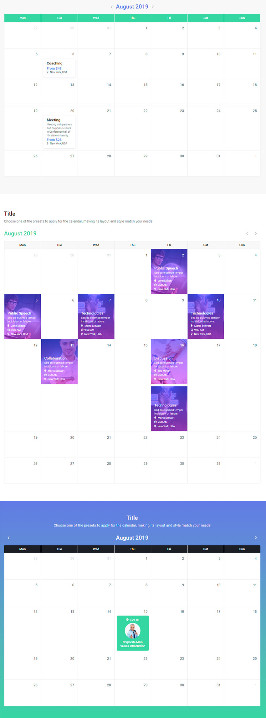 Calendario Widget da Crocoblock per Elementor