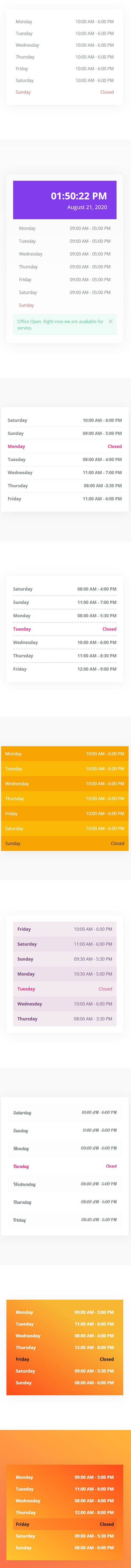 Business Hours Opening Widget by Element Pack for Elementor
