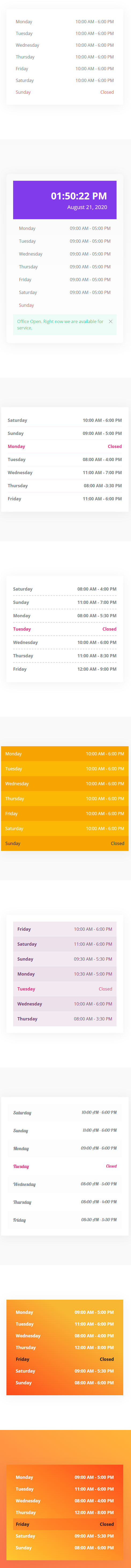 Horario de apertura Widget por Element Pack para Elementor