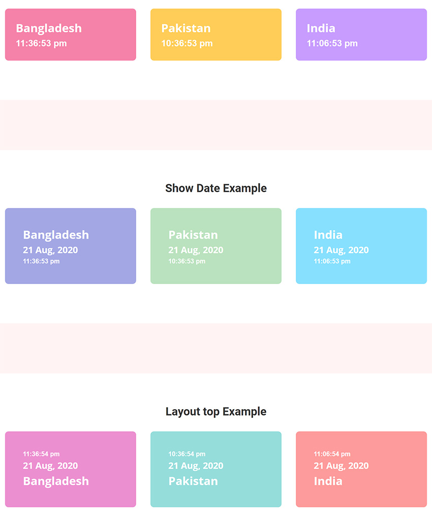 Fuso orario Widget da Element Pack per Elementor