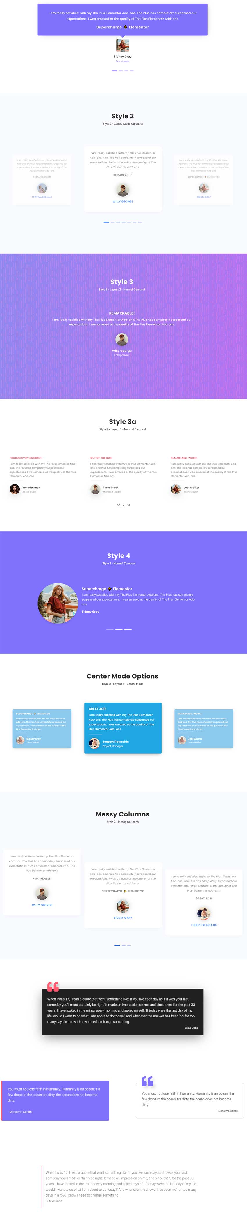 Testimonianze & BloccoQuote Widget da The Plus Addons per Elementor