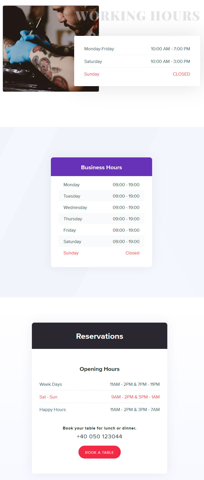 Orari di apertura Widget da Ultimate Addons per Elementor
