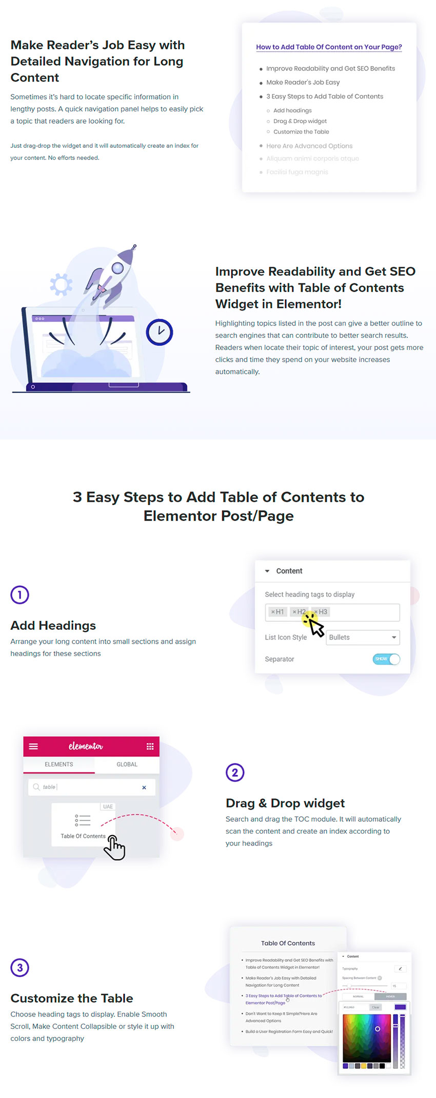 Tabla de contenidos Widget por Ultimate Addons para Elementor