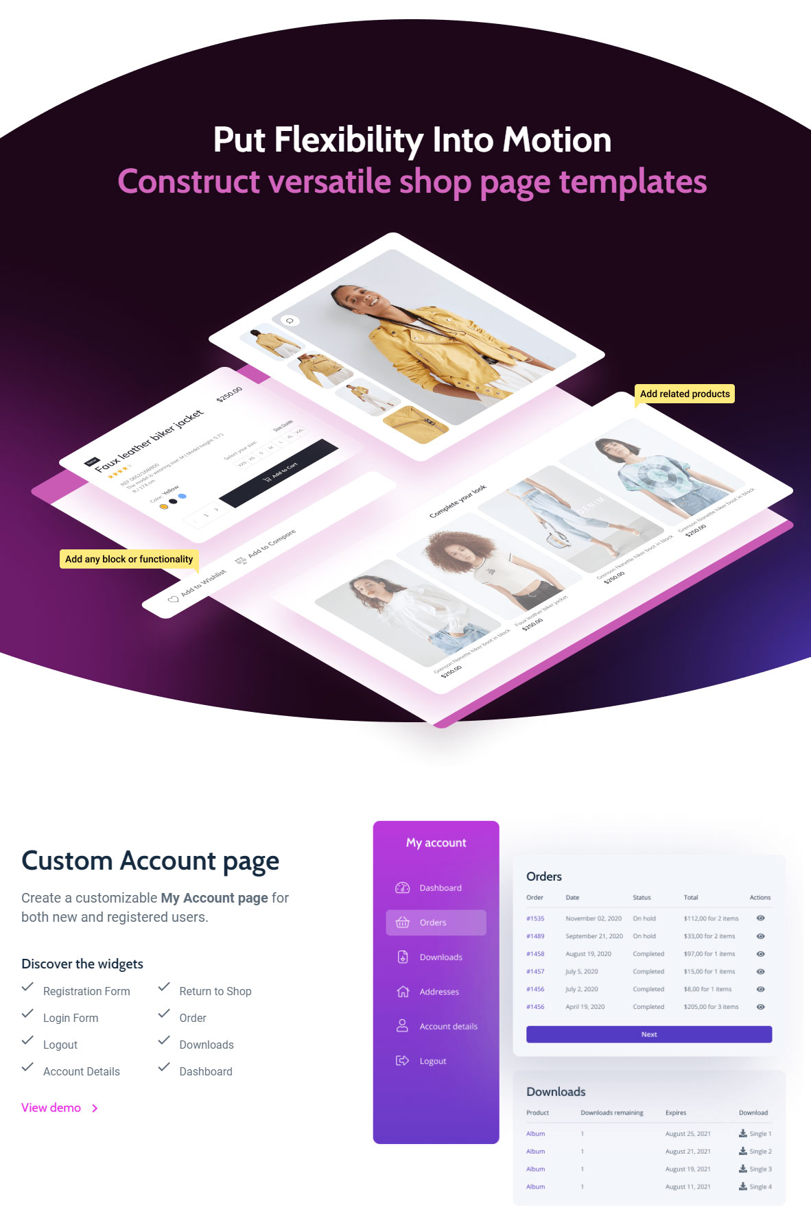 Il mio account Widget per WooCommerce da Crocoblock per Elementor