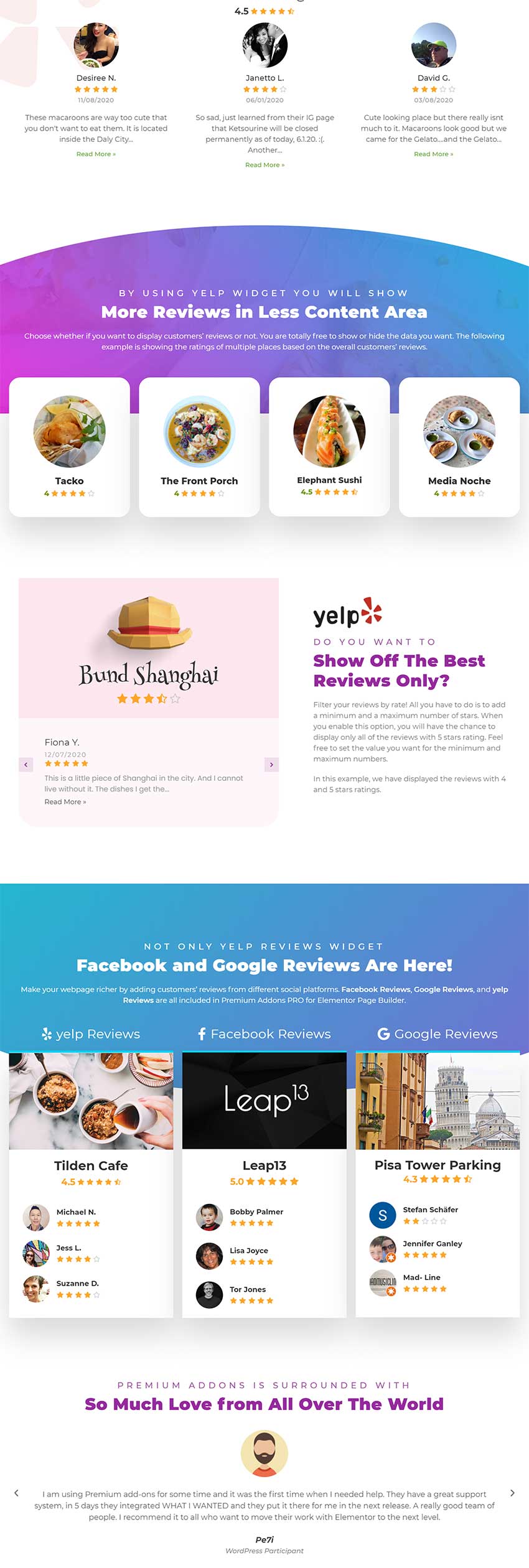 Yelp Recensioni Widget di Premium Addons per Elementor