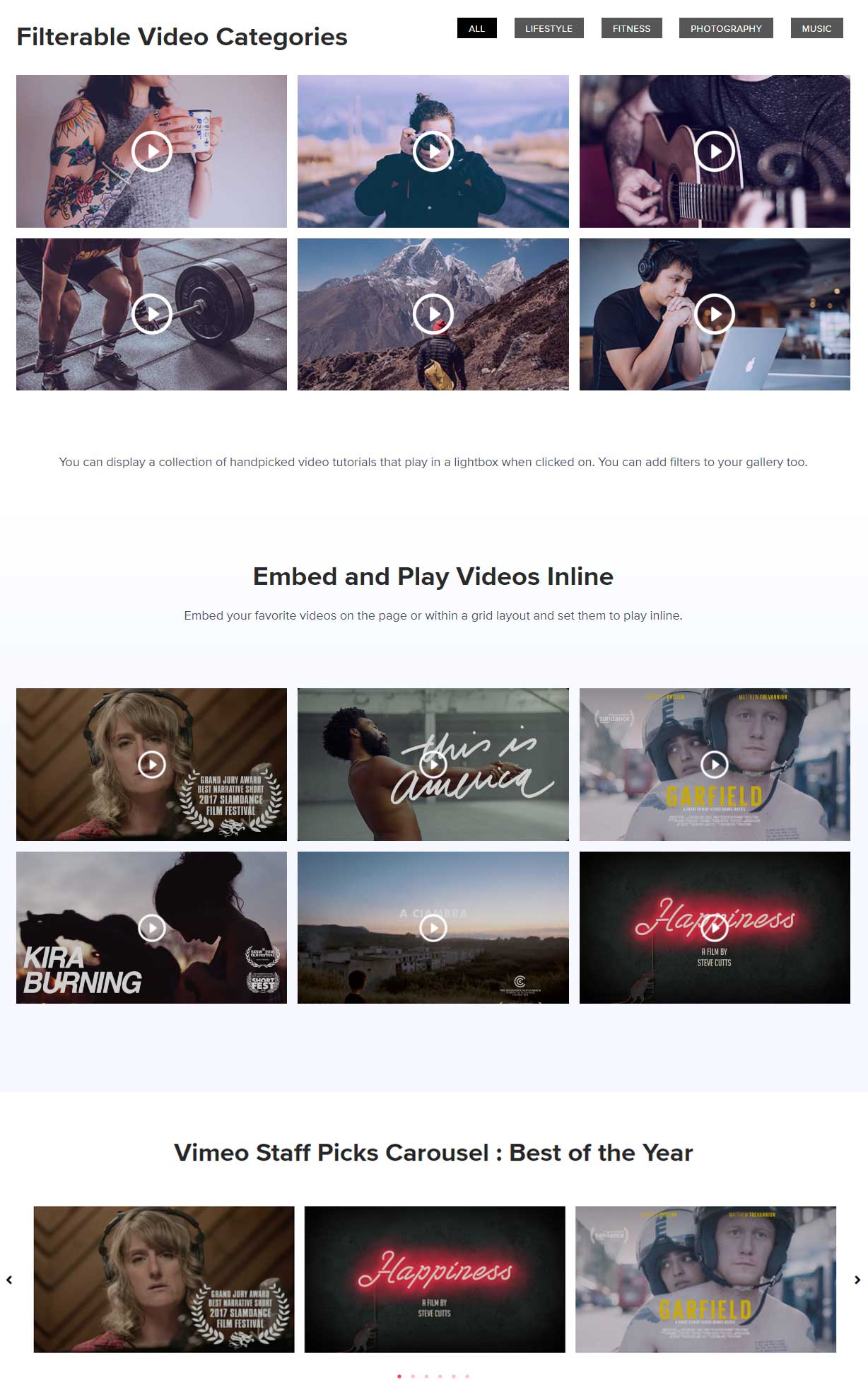 Galería de vídeos Widget por Ultimate Addons para Elementor