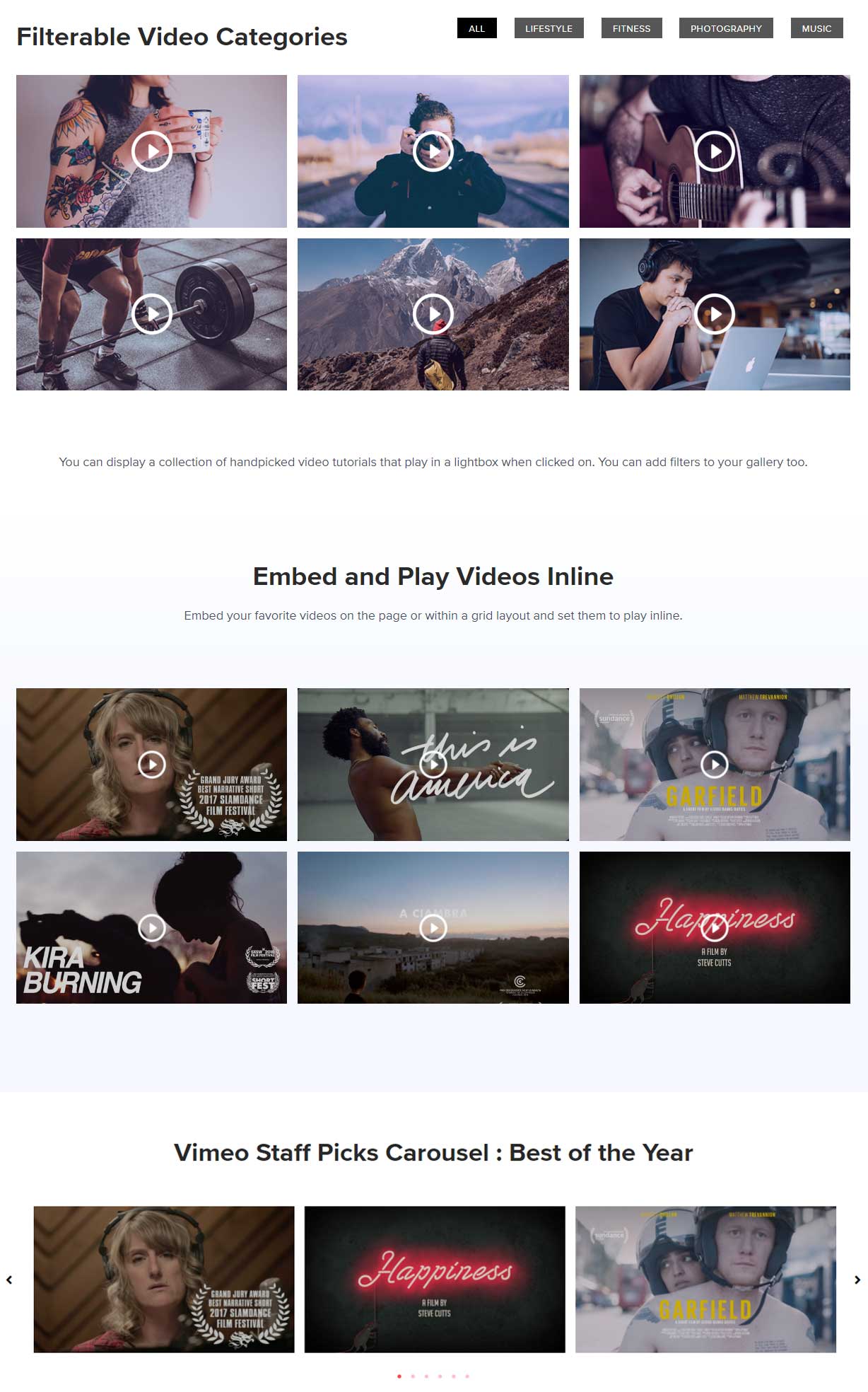 Galleria video Widget di Ultimate Addons per Elementor