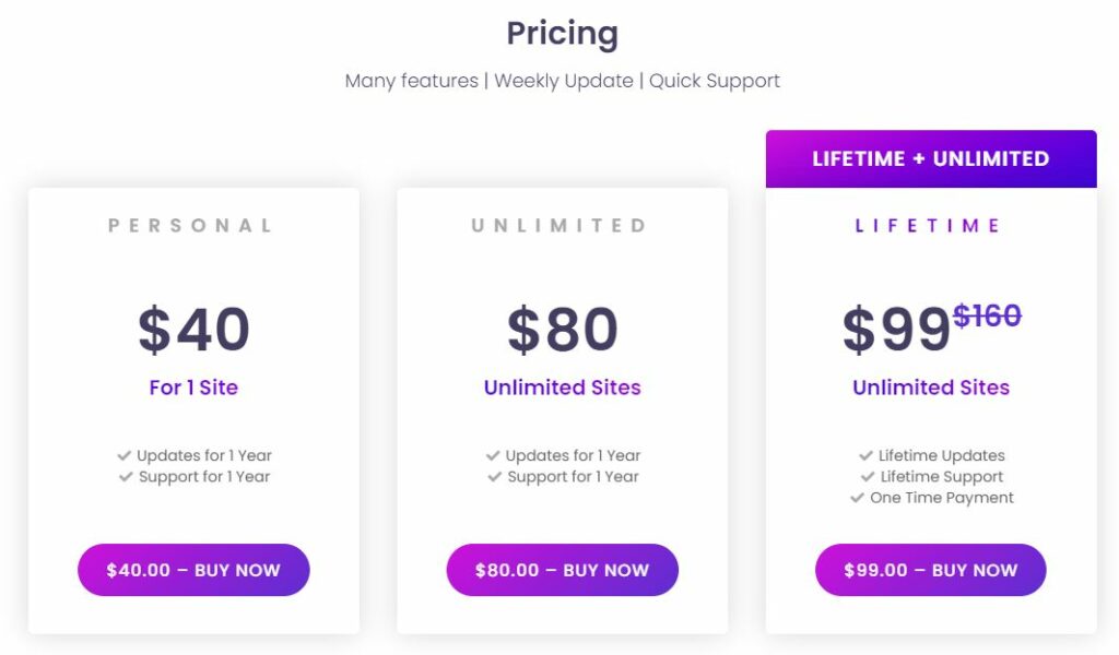 Piotnet Addons Pricing and Plans