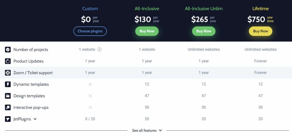 Crocoblock Pricing Page - Plans