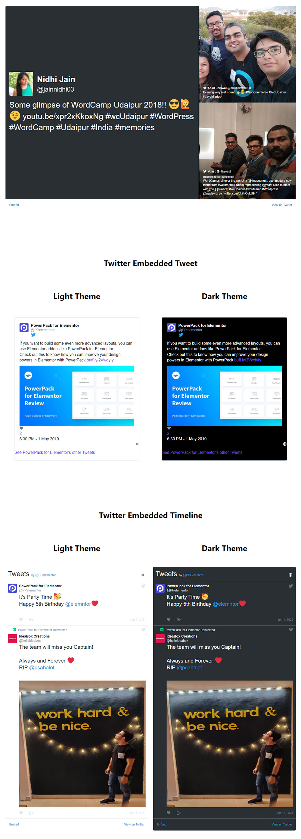 Twitter Feed Widget da PowerPack per Elementor