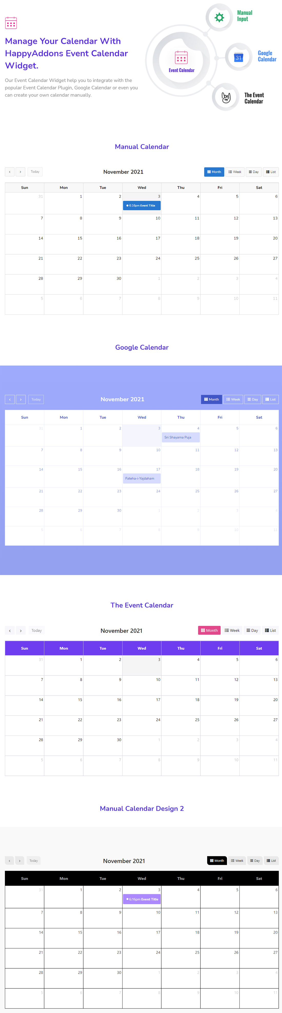Calendar Widget by HappyAddons for Elementor