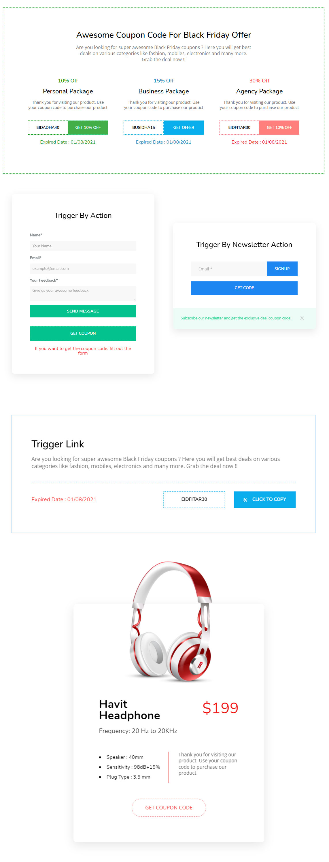 Coupon Code Widget da Element Pack per Elementor